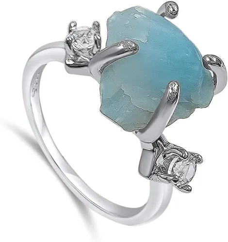 Anillo de cristal crudo real con piedra natal, plata de ley, oro blanco, regalo de joyería para ella, regalo de Navidad, Día de la Madre,