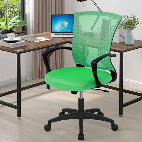 Miniatura 12 de Silla de oficina, silla de escritorio giratoria con respaldo medio con reposabrazos, soporte lumbar de malla, silla de computadora, altura