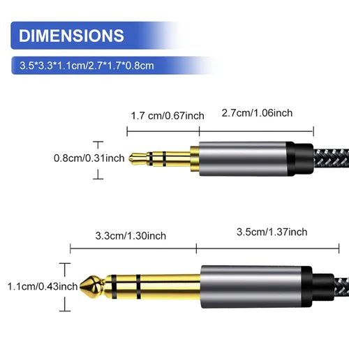 Miniatura 8 de Cable estéreo de 1/8 a 1/4 de 30 pies: carcasa de aleación de zinc de doble capa blindada de nailon trenzado de alta calidad de sonido TRS de 0.138