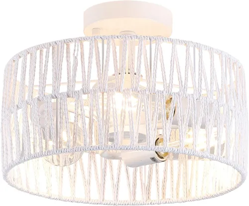 Miniatura 12 de Accesorio de Lámpara de Techo Empotrada Tejida en Oro Antiguo Costero, Luz de Techo Semi Empotrada Rústica Boho de Cuerda de Cáñamo Latón