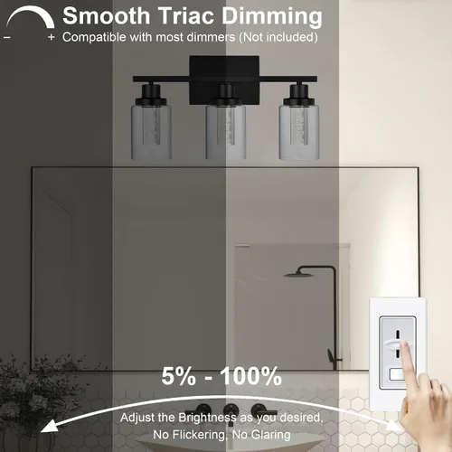 Miniatura 8 de MELUCEE Lámparas de tocador de baño, 3 luces LED sobre espejo, 3000 K-6000 K, moderna luz negra para baño con pantalla de cristal de burbujas, chips