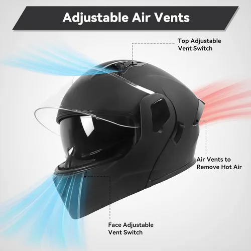 Miniatura 7 de Casco modular para motocicleta de adultos, con doble visera abatible, cara completa, aprobado por DOT para hombres, mujeres, moto, ATV, UTV, moto