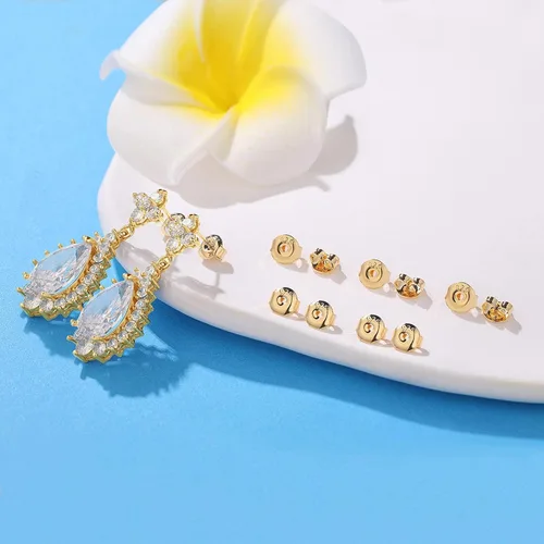Miniatura 2 de 12 piezas de repuesto para aretes de plata de ley 925, hipoalergénicos, seguros y con cierre de oreja para tachuelas, color dorado