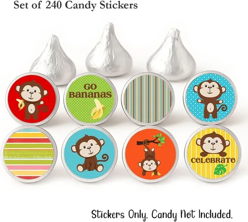 Miniatura 2 de Etiquetas de mono para Hershey Kisses Chocolates - Calcomanías para dulces de cumpleaños y baby shower - Juego de 240 Birthday Party, Baby Shower