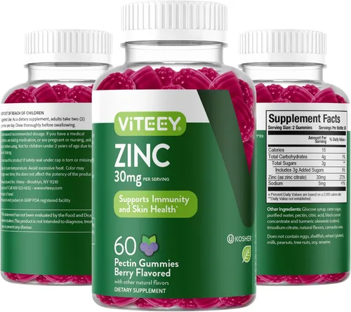 Miniatura 8 de Viteey - Gomitas de zinc para mujeres y hombres - 30 mg Suplemento de apoyo inmunológico, vegano, sin gelatina, sin OMG, 60