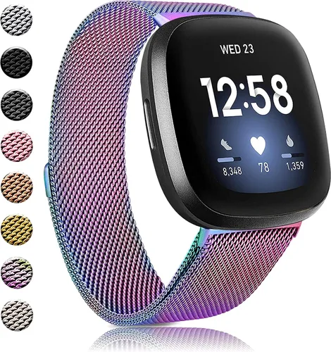 Miniatura 8 de Amzpas Bandas compatibles con Fitbit Versa 3/4 Fitbit Sense/Sense 2, correa magnética ajustable de acero inoxidable transpirable para Fitbit Versa