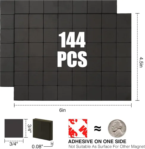 Miniatura 2 de Cuadrados magnéticos con respaldo adhesivo 3M (144 unidades cada uno de 3/4" x 3/4"), cinta magnética autoadhesiva precortada para actividades