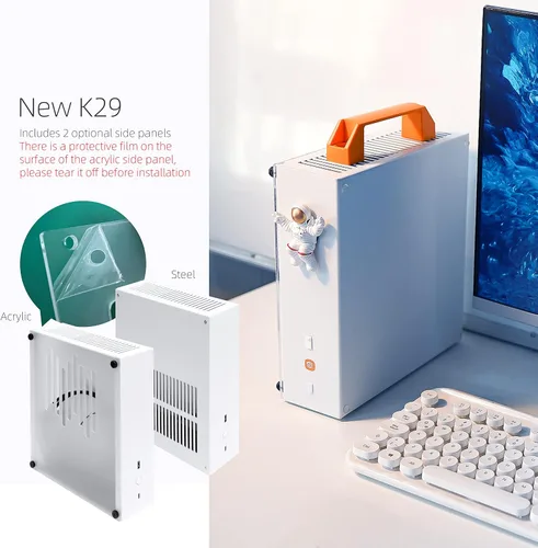 Miniatura 7 de SGPC Caja Mini Itx - Nuevo K29 (Acero), 2 Manijas que Pueden Instalarse, Panel Ventilado - 2 Paneles Laterales de Acero y 1 Acrílico / Caja SFF