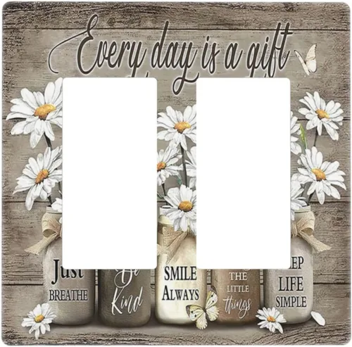 Miniatura 149 de Placa de pared dúplex de receptáculo de dispositivo de 1 gang de madera envejecida blanca gris con veta de tablón, cubierta de enchufe eléctrico