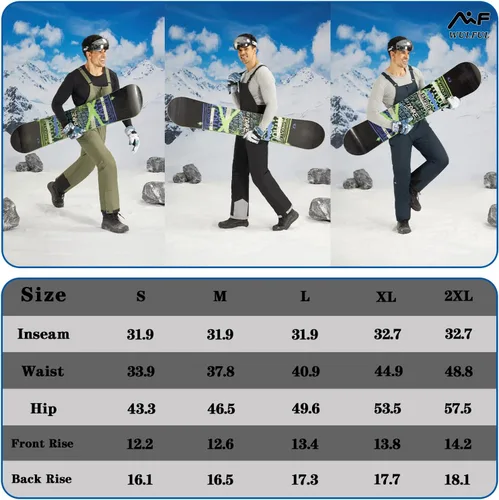 Miniatura 6 de WULFUL Mens Insulated Snow Bibs Waterproof Winter Ski Pants Snowboarding Overalls