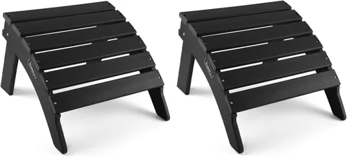 Miniatura 13 de FUNBERRY Otomana Adirondack plegable, HDPE para todo tipo de clima, reposapiés de patio de fácil almacenamiento, otomanas y reposapiés para Gris