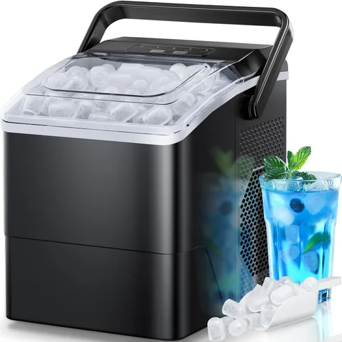 Miniatura 7 de HOMEZAY Encimera para hacer hielo, 9 cubos listos en 6 minutos, 26 libras por día, máquina de hielo con 2 tamaños de hielo y autolimpieza, máquina