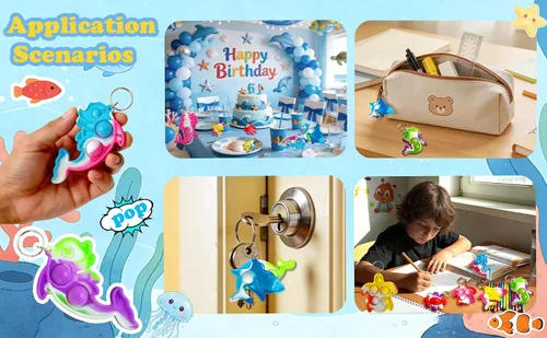 Miniatura 7 de Paquete de 30 llaveros a granel con diseño de animales marinos, pulpos, tiburones, tortugas, delfines, mini llavero pop amigo, recuerdos de fiesta