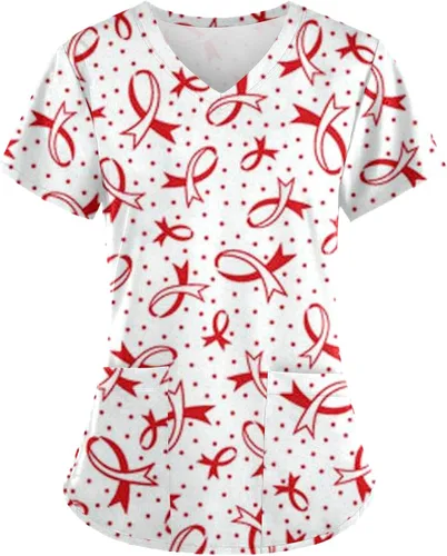 Short Sleeve Shirts for Juniors Fall Summer V Neck Moon Work Scrub Breast Cancer Tops Shirt Blouses Women 2023