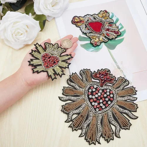 Miniatura 4 de INFUNLY Parches de lentejuelas con cuentas, 3 parches geniales para chaquetas, parches de corazón de diamantes de imitación, parches para coser