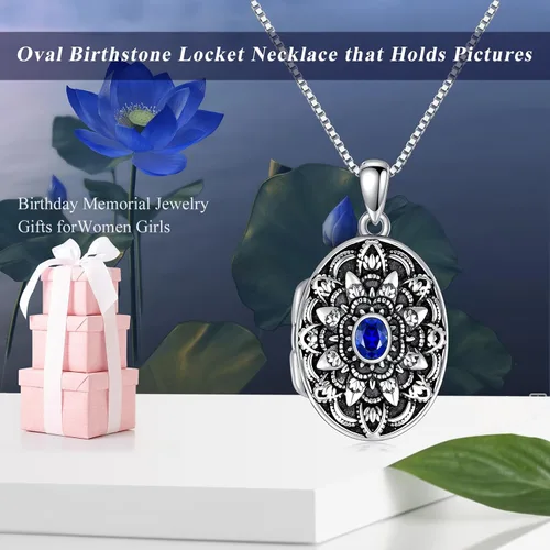 Miniatura 7 de Shusukue Collar con medallón de forma redondacorazónovalada que sostiene imágenes, plata de ley 925, fotos de piedra natal personalizadas, colgante