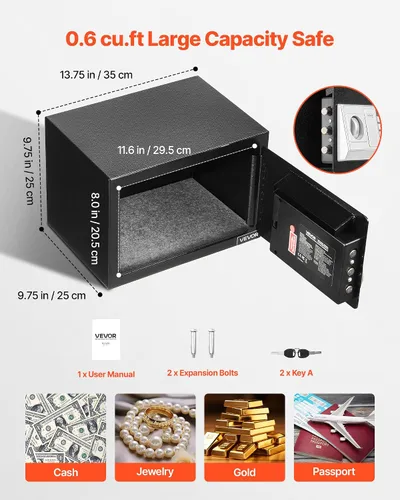 Miniatura 3 de VEVOR Caja Fuerte de Depósito de 0.6 Pies Cúbicos, Caja Fuerte de Ranura de Depósito con Contraseña y Perilla Giratoria, Caja de Depósito