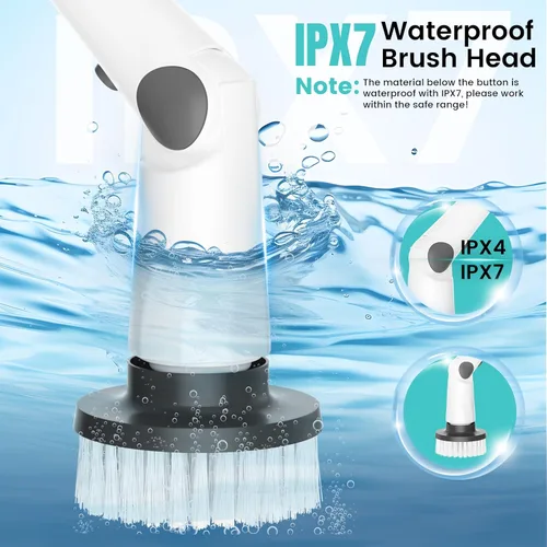 Miniatura 6 de Limpiador eléctrico giratorio, nuevo limpiador inalámbrico para bañera de hidromasaje con mango largo, cepillo de ducha fuerte de 101 libras con 8