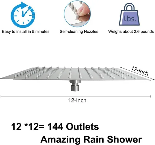 Miniatura 2 de NearMoon - Alcachofa de ducha de lluvia cuadrada con brazo extensible, grande, de acero inoxidable, cascada, cobertura de cuerpo completo