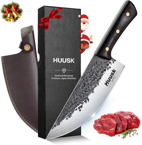 Miniatura 9 de Huusk Juego de cuchillos de chef serbio - Juego de 6 cuchillos de carnicero forjados a mano para cortar carne, cuchillos vikingos con bolsa