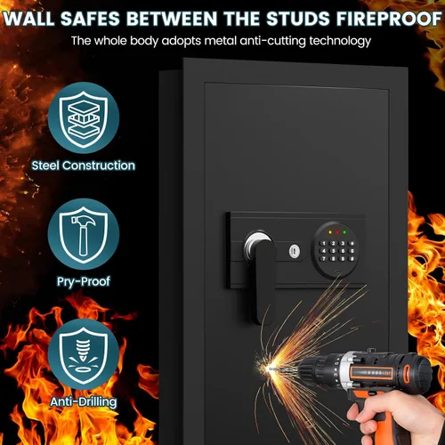 Miniatura 2 de Cajas fuertes de pared resistentes al fuego de 25.6 pulgadas entre los pernos de 16 pulgadas: caja fuerte oculta resistente con teclado digital, 2