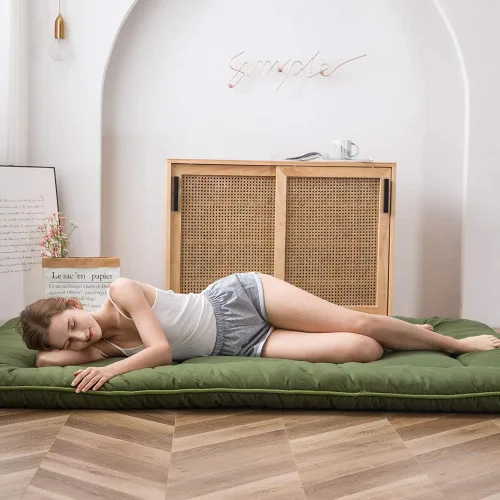 Miniatura 6 de MAXYOYO Colchón de piso japonés tipo futón, colchón de tatami acolchado, colchoneta para dormir enrollable, tumbona para el suelo, cama de sofá Verde