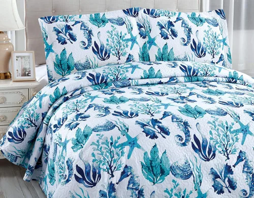 Miniatura 4 de Coastal Home Collection - Juego de colcha reversible tamaño individual con edredones, fundas de almohada, suave, ligero, patrón de océano tropical