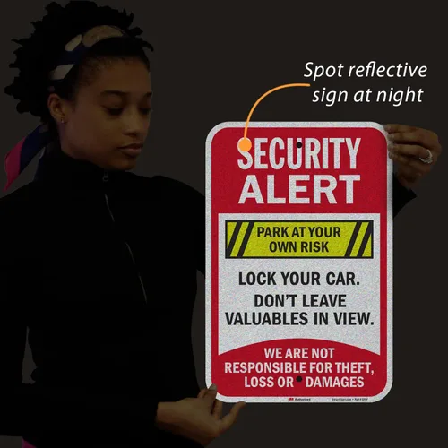 Miniatura 8 de SmartSign Letrero de metal con texto en inglés "Security Alert - Park At Your Own Risk, Lock Your Car, Not Responsible", aluminio de 63 mil, Letrero