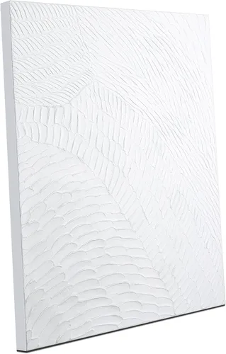 Miniatura 18 de Pintura de Arte de Pared Abstracta Neutra Enmarcada - Decoración de Pared de Lienzo Abstracto Grande con Ilustraciones de Curvas 3D Pintado a Mano