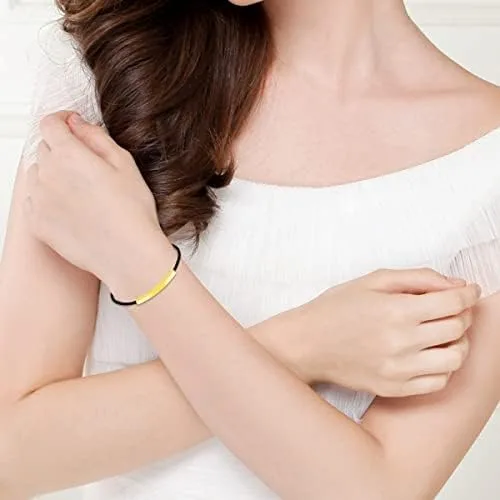 Miniatura 2 de Uloveido Pulseras de cuerda grabadas personalizadas, pulsera de barra fina de acero inoxidable a juego para mujeres y niñas, pulseras de cuerda