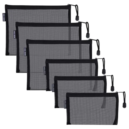 Miniatura 10 de HRX Package Bolsas de cosméticos de malla de nailon con cremallera, 6 piezas A5 para maquillaje, bolsas organizadoras para bolso, bolsa de pañales