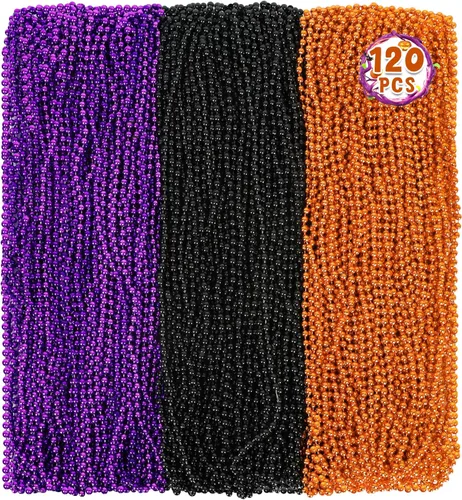 Miniatura 13 de Huskein 120 accesorios de Mardi Gras, collar de cuentas de 33 pulgadas, cuentas de Mardi Gras, collar de cuentas negras, cuentas a granel para Negro