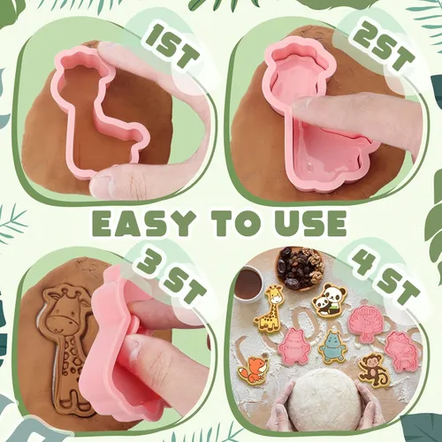 Miniatura 4 de Hoolerry Juego de 16 cortadores de galletas de animales con émbolo en forma de animal en 3D, moldes para hornear galletas en relieve para galletas