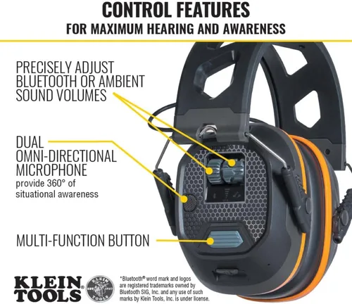 Miniatura 3 de KLEIN TOOLS AESEM1S Smart Sense - Orejeras electrónicas de protección auditiva de seguridad con Bluetooth y conciencia de la situación, NRR 23dB, 25