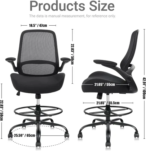 Miniatura 3 de HYLONE Silla de dibujo alta de oficina con reposabrazos abatibles y ajustables, silla ergonómica para computadora con reposapiés ajustable, anillo