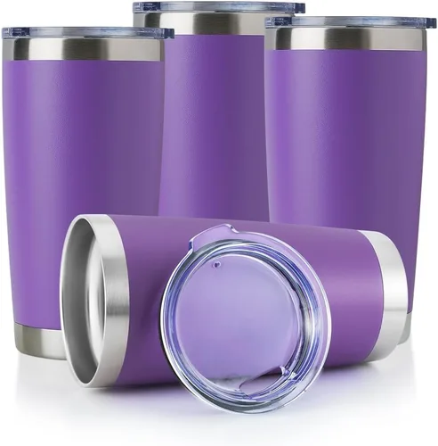 Miniatura 16 de DOMICARE Vaso de acero inoxidable de 20 onzas a granel con tapa, taza de viaje aislada al vacío de doble pared, taza de café con recubrimiento