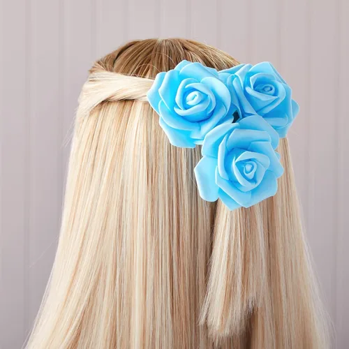 Miniatura 9 de Juvale – 100 unidades de rosas artificiales para decoración de bodas, baby showers, manualidades, 3 pulgadas Azul