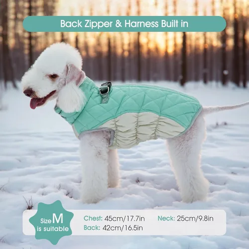 Miniatura 6 de FUAMEY - Chaqueta de invierno para perro, chaleco acolchado con arnés, ropa cálida para mascotas, abrigo con cremallera, impermeable, para perros