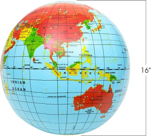 Miniatura 8 de ArtCreativity Juego de 6 bolas inflables de globo del mundo, estampado azul y transparente, mapa de tierra colorido, pelota de playa inflable de 16