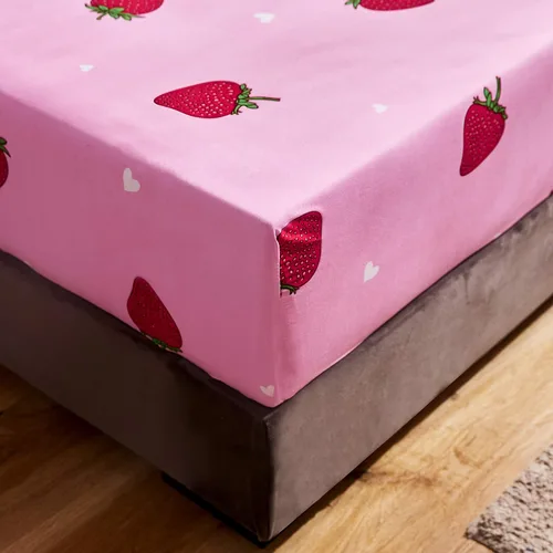 Miniatura 4 de LAMEJOR Juego de sábanas rosadas, tamaño individual, diseño de fresa roja Kawaii con bolsillos profundos de 14 pulgadas de profundidad, 4 piezas, 1