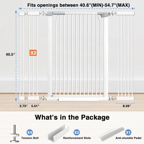 Miniatura 6 de Puerta de bebé extra alta de 40.55 pulgadas para escaleras, 40.6-54.7 pulgadas de ancho, 1.37 pulgadas, espacio ultra estrecho, puerta extra ancha