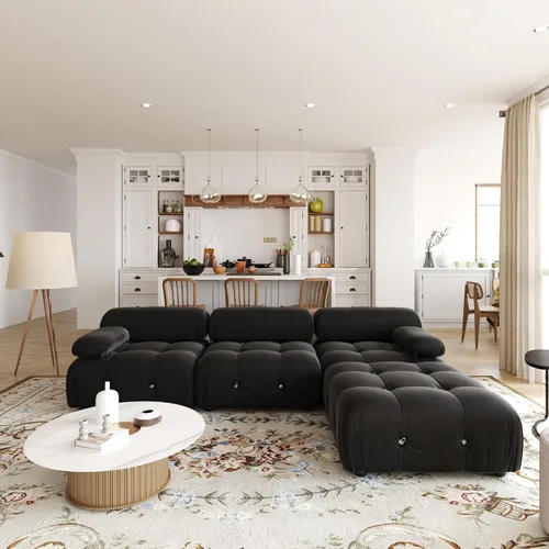 Miniatura 11 de Sofá modular seccional, sofá de terciopelo, asiento medio, beige