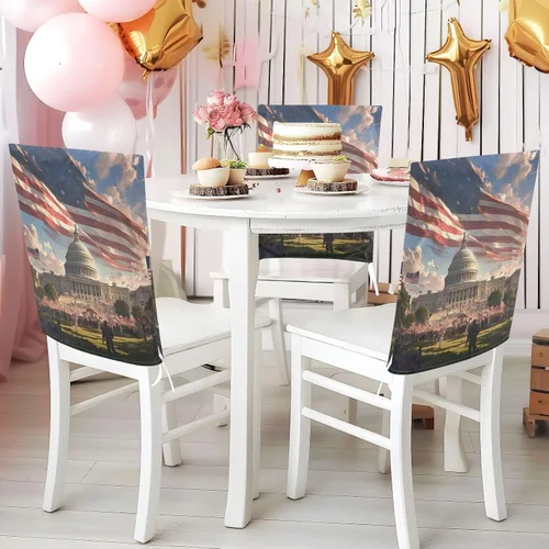Miniatura 5 de 4th of July Independence Day White House Decorative Dorm Desk Chair Cover for Bedroom Anti-Dust Slip Cover protectores para sillas de comedor 6 Set