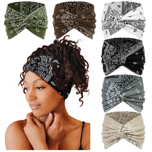 Miniatura 15 de Tobeffect Diademas extra anchas de 7 pulgadas para mujer, diadema grande y gruesa para la cabeza, bandana bohemia para cabello de mujer, banda
