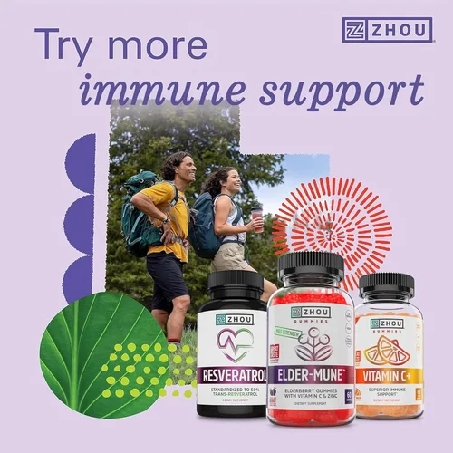 Miniatura 6 de ZHOU Elder-Mune Gomitas de Saúco - Saúco Negro, Vitamina C y Zinc, Suplemento Diario de Apoyo Inmunológico para Mujeres y Hombres, Masticables
