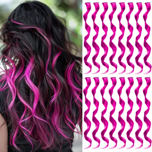 Miniatura 11 de 16 extensiones de cabello sintético rizado y ondulado con clip, para niñas y mujeres, coloridos resaltados para fiestas, cosplay, festival, regalo