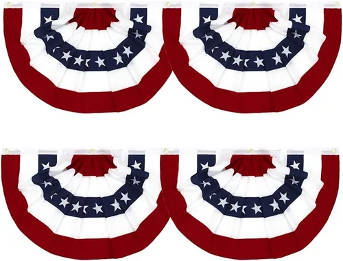 Flaglink Bandera de abanico plisada estadounidense de 1.5 x 3 pies de ancho aproximado de 35.4 in – Bandera patriótica de Estados Unidos con medio