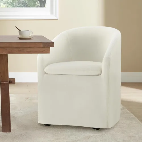Miniatura 14 de KISLOT Sillas de comedor tapizadas con ruedas, funda lavable, sillas de comedor modernas con respaldo de barril y reposabrazos dobles para cocina