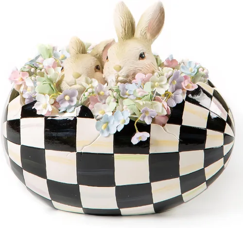 MACKENZIE-CHILDS Huevo Peekaboo, bonita decoración de conejo de Pascua, decoración de primavera y huevo de Pascua, cuadros cortesanos en blanco y