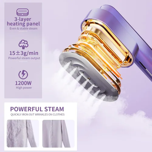 Miniatura 2 de Heapsion Vaporizador para ropa, vaporizador y plancha portátil 2 en 1 con autolimpieza, potente de 1200 W y calentamiento rápido de 30 segundos
